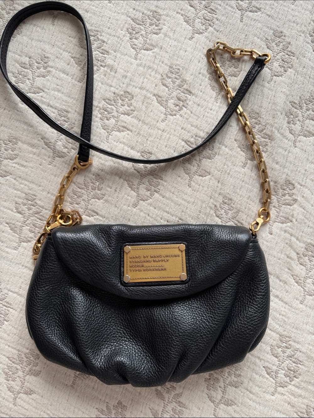 Vintage Marc by Marc Jacobs Black Leather Crossbody with Gold Plaque